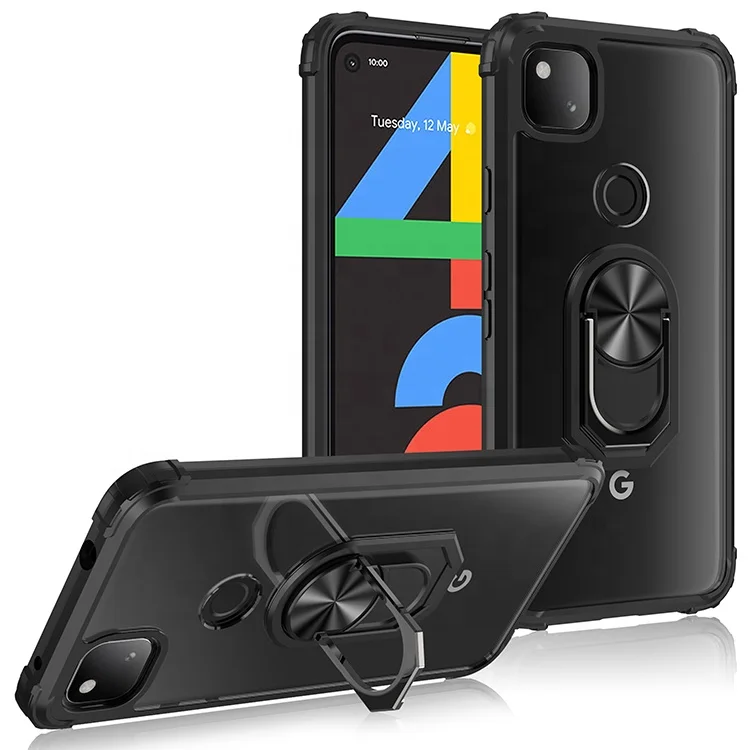 

Transparent Slim Cover with Ring Stand Magnetic Car Mount Mobile Phone Case for Google Pixel 4A for Pixel 5XL, Black, blue, red, silver