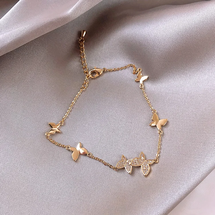 

Wholesale 18k Gold Plated Chain Cute Animal Butterfly Charm Pendant Bracelet Silver Gold Butterfly Bracelet, As pictures show