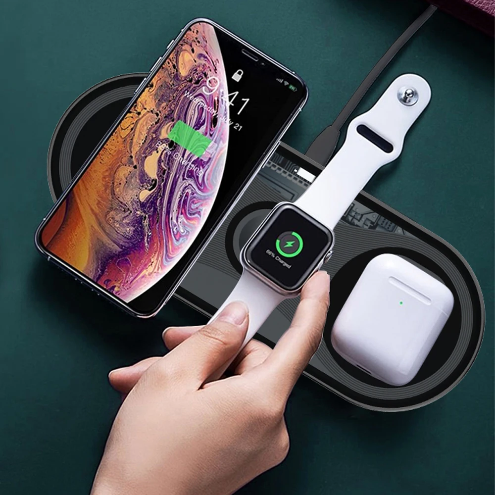 

Amazon Top Seller Wholesale Portable Mobile Phone Charger Wireless 15W Qi Three-in-one Wireless Charger Pad