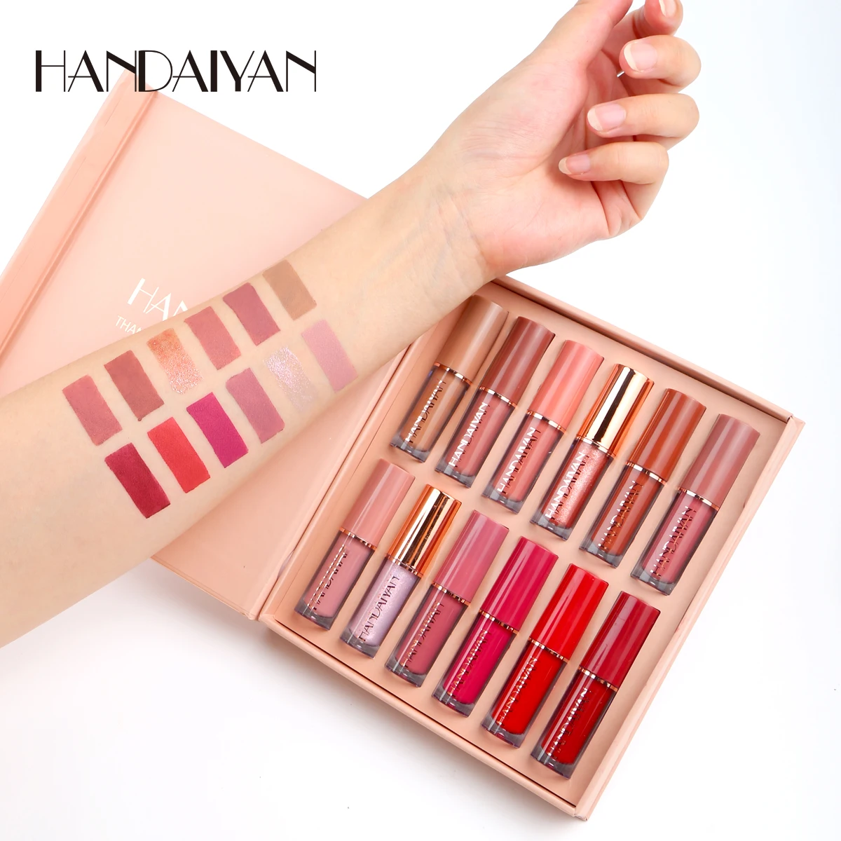

HANDAIYAN 12 Colors Liquid Lipgloss Vendor Gift Set Creative Book-style Matte Liquid Long Lasting Smudege-proof Lipstick