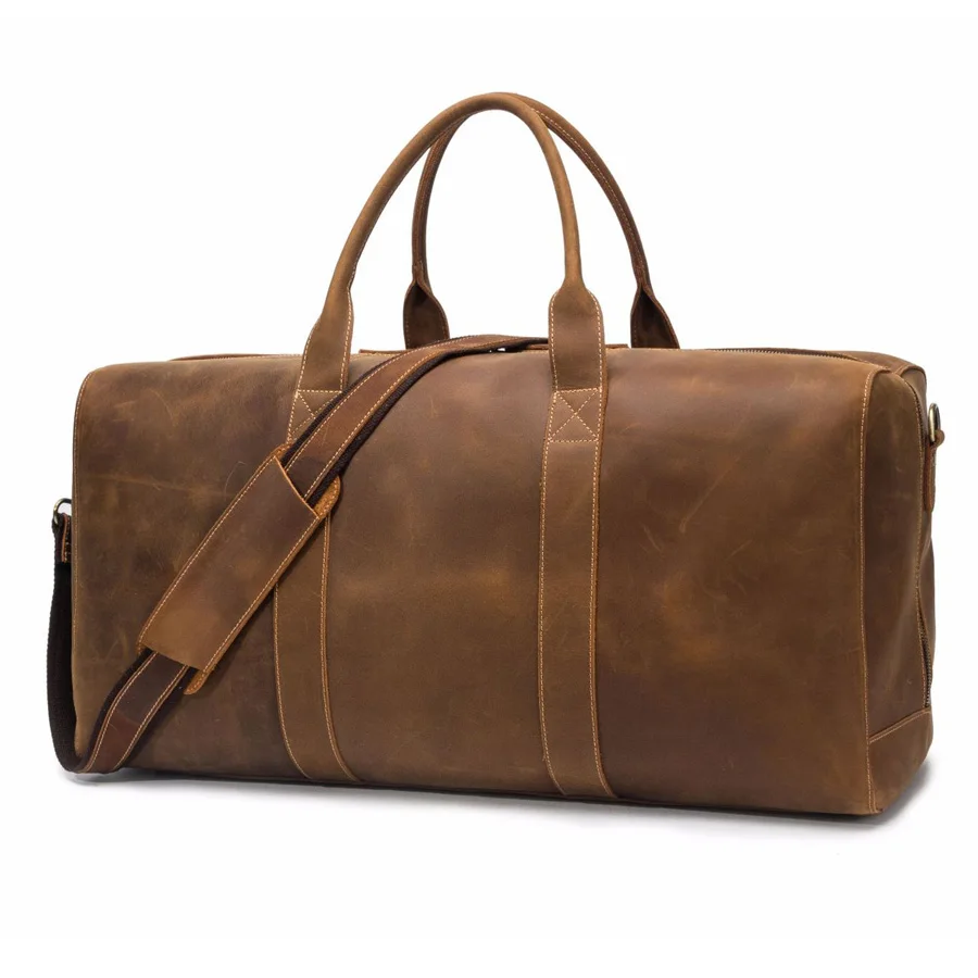 

hot sale Genuine Leather High Capacity Duffle Weekend Luggage Bag Shoulder Tote Handbag Crazy Horse Leather Duffle Bag For Man, Customized