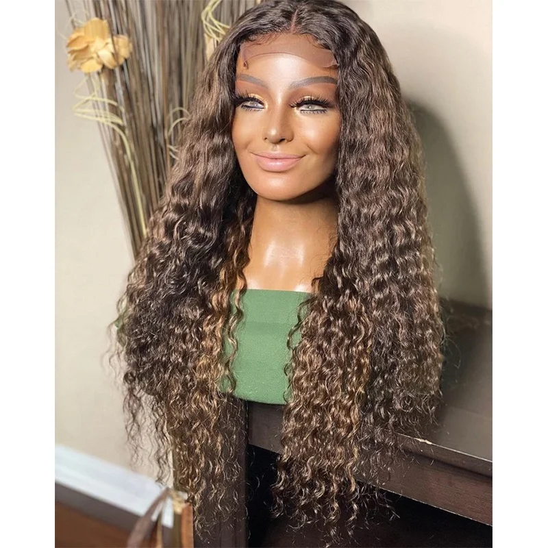

Ombre Dark Brown Colored Curly 200% Density 13X4 Lace Front Wig Virgin Raw Human Hair Wigs For Black Women Babyhair Glueless