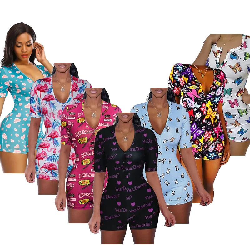 

Hot Sale Sexy Plus Size Cartoon Pattern Printed Short Sleeve Women Onesie For Adult