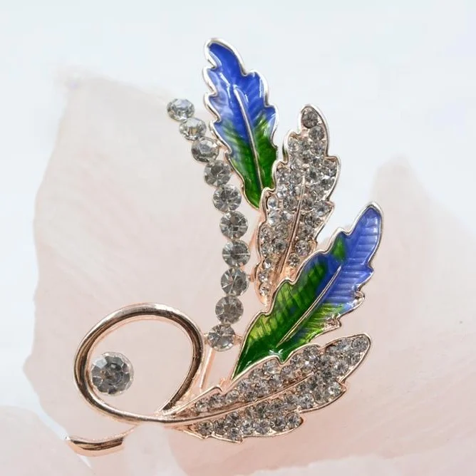

Luxury Multi Color Epoxy Jewelry Rose Gold Plated Rhinestone Leaf Shaped Vintage Lady Brooch For Women New Wholesale Gift, 5color