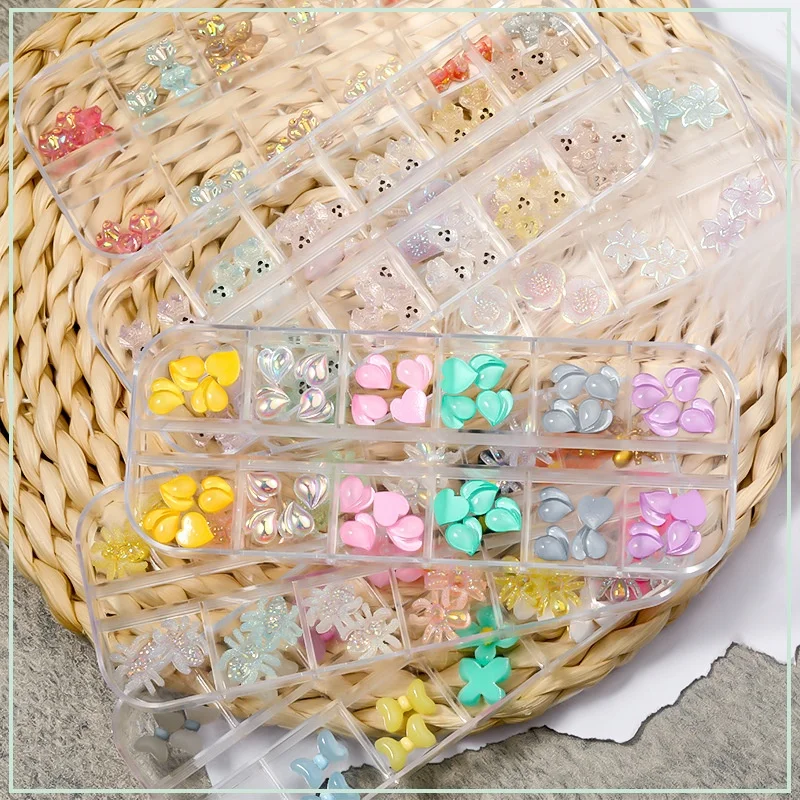 

Paso Sico 12 Blanks Nail Resin Set Kawaii Charms Shiny Spider Bow Heart Gummy Bear Mixed Nail Art Supplies Manicure Design