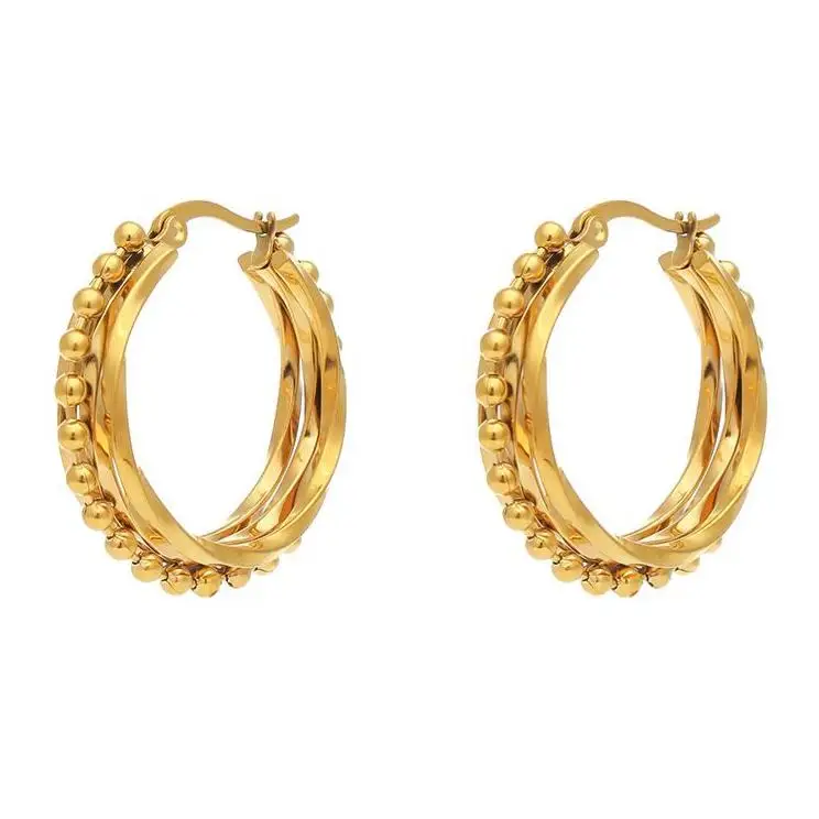 

Fashion Beaded Chain jewelry Earrings stainless steel chunky hoop 18k Gold earrings
