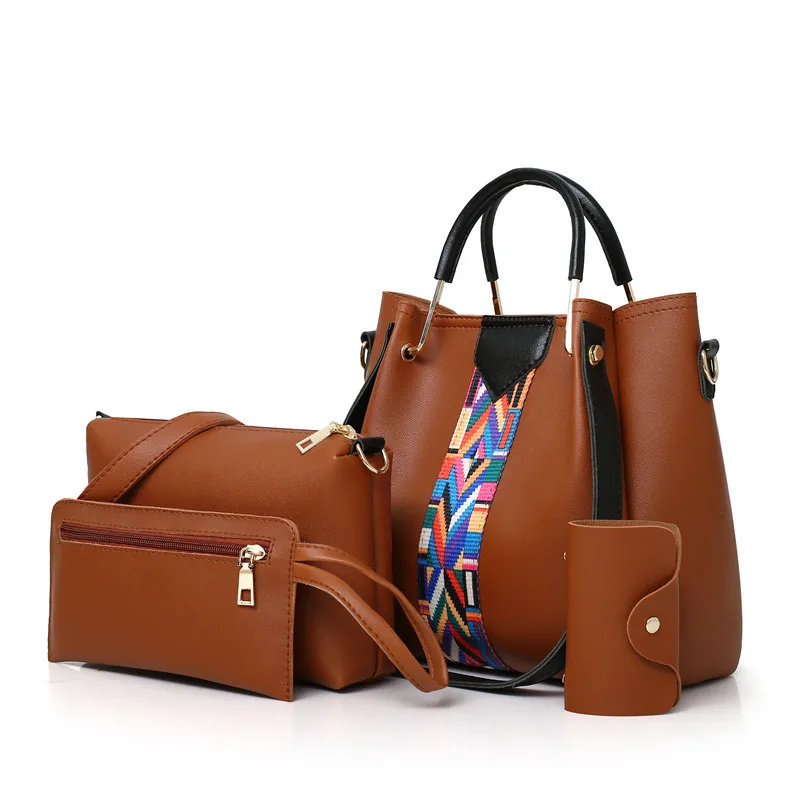 

2020 Wholesale 4pcs/set Fashion PU Leather Shoulder Bag Large Capacity Lady Hand Bags, As photo