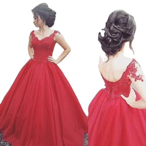 

LL081 Fashionable Ball Gown V-Neck Wedding Gowns Glamourous Lace Appliques Bridal Dresses Charming Beading Red Wedding Dresses, Per the request