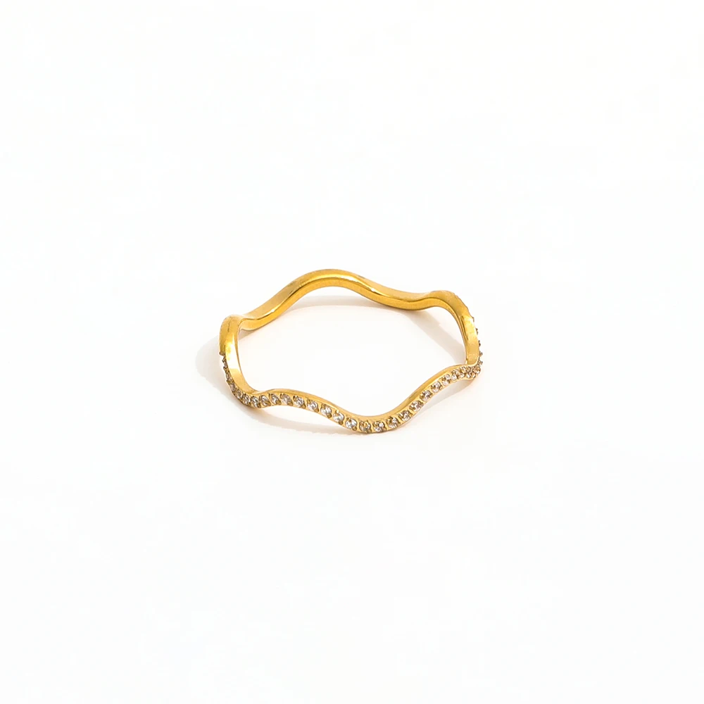 Joolim High End 18K Gold Plated Dainty Waved Zirconia Half Pave Rings for Women Finger Ring New