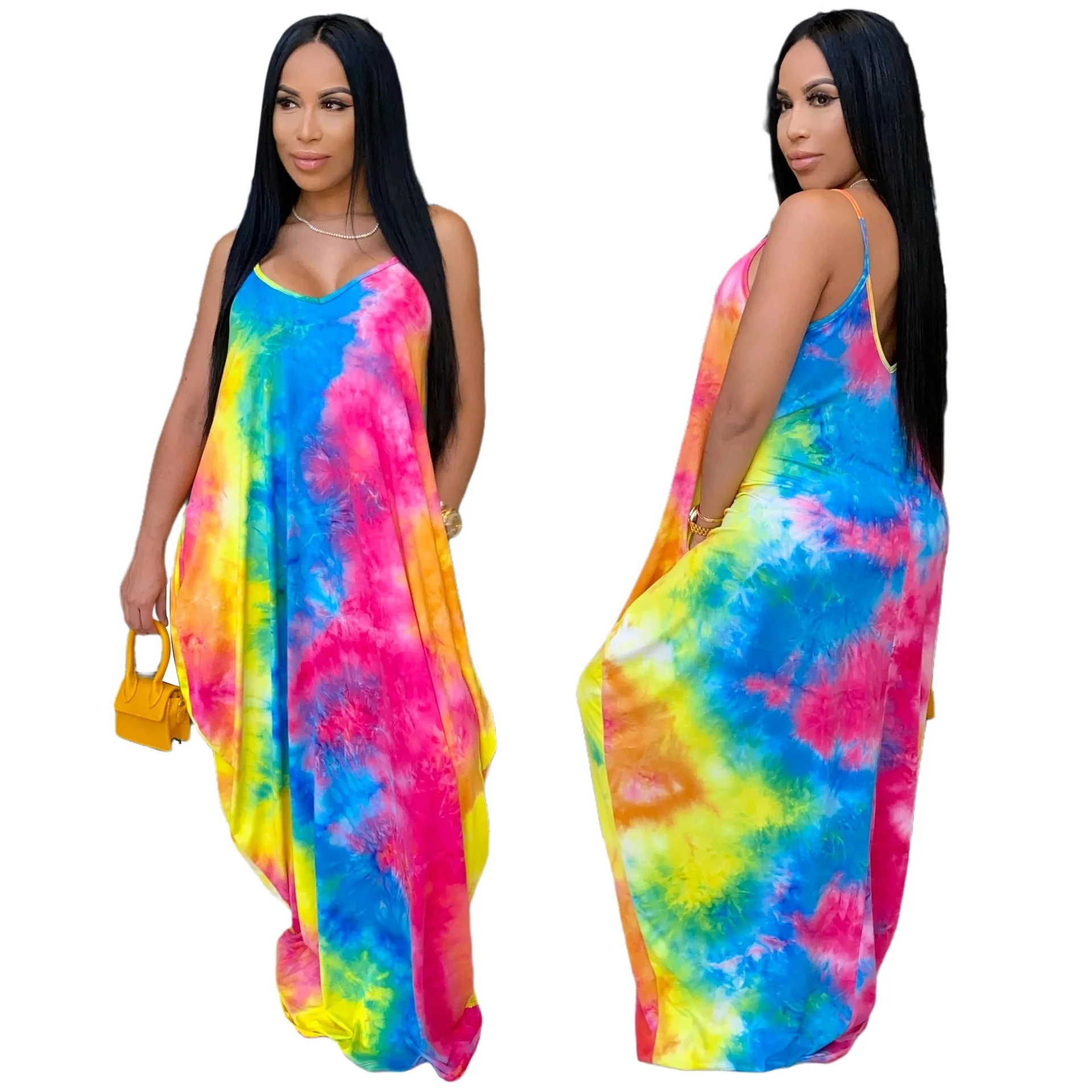 

MT57-9990 Hot sale summer women's fashion tie-dye printed v-neck pocket dress