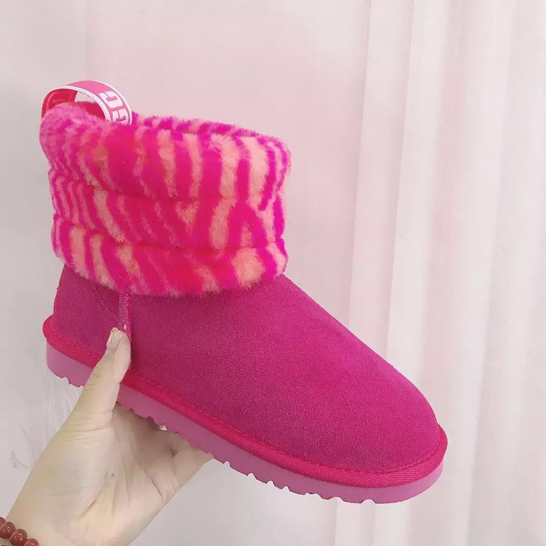 

2021 Best-selling New Design Spot Winter Pink Furry Ankle Snow Boots Outdoor, Colorful custom colors