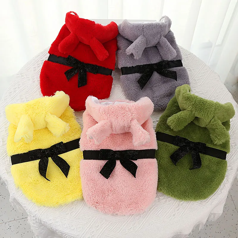 

New autumn and winter pet dog cat cat rabbit fur coat bow decoration small dog pet supplies