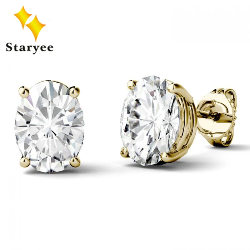 

Pure 18k Solid Yellow Gold Charles&Colvard Forever One DEF Color VVS 3CT/Pair Oval Moissanite Solitaire Stud Earrings For Women