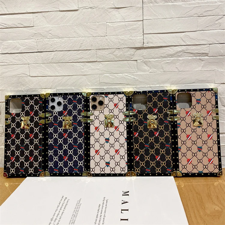 

For iphone 12 case Luxury brand PU leather Heart pattern Square designers mobile phone case cover for iphone 12 11 6 7