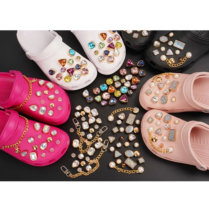 

Hot Sale Colorful Shining Diamond Metal Clogs Charms Shoes Accessories Fashion Chain For Women Clog Charms Designer