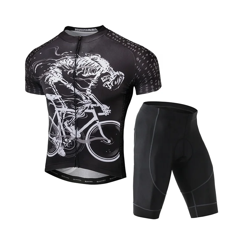 

High quality polyester absorb sweat bike set black high elasticity bicycle jersey men summer cycling clothing, Printing