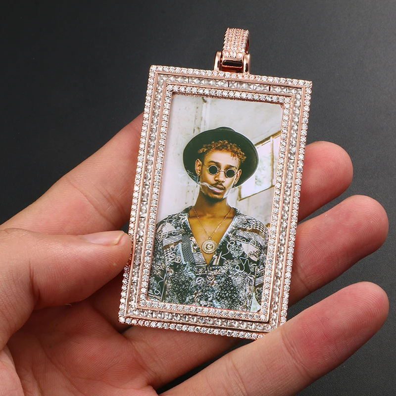 

large size hip hop women gold plated diamond DIY custom iced out lights Square necklace picture pendant