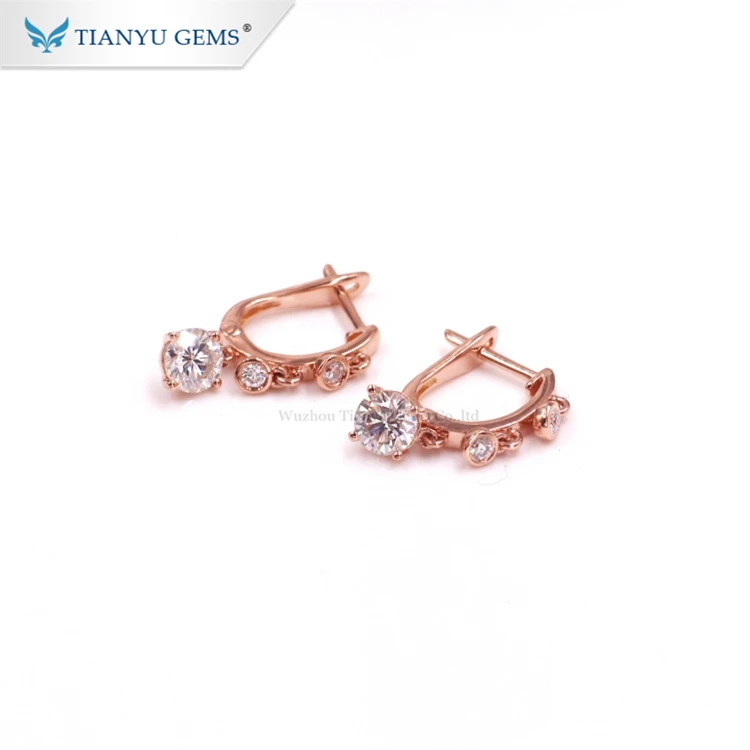 

Tianyu gems poplar design pure 14k rose gold moissanite diamonds Huggie Earrings