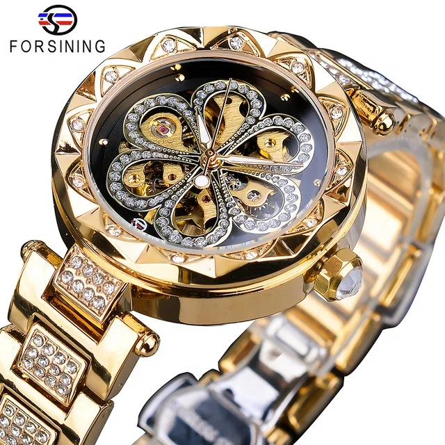 

Forsining Mechanical Womens Watches Top Brand Luxury Ladies Diamond Female Watches Diamond Golden Mesh Creative Dial Waterproof, According to reality