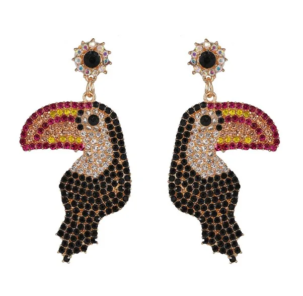 

Cute Woodpecker Pendant CZ Stone Huggie Earring Animal Jewelry Factory, White,black