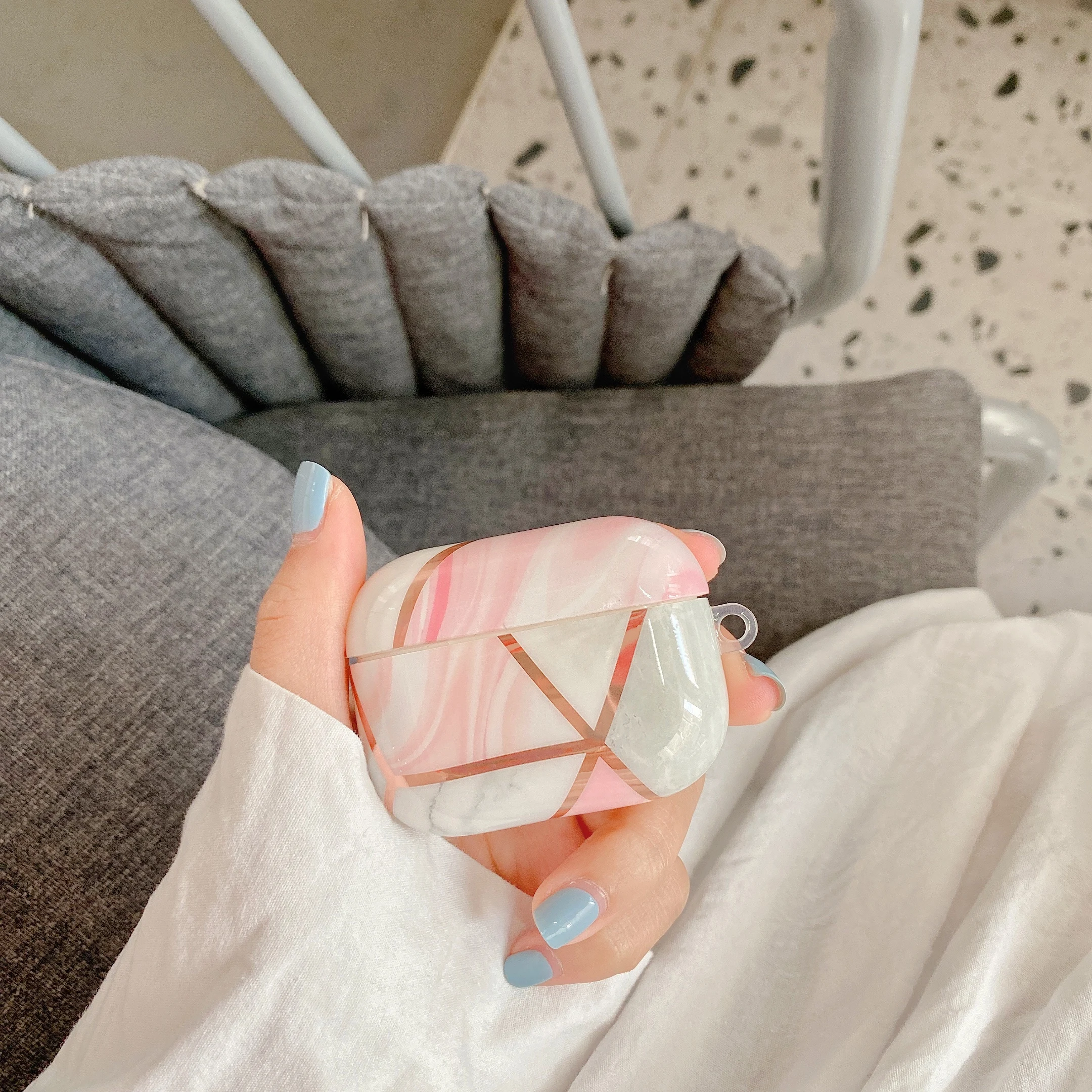 

Glossy Geometric shell luxury Marble wireless earphone cover Cases for apple Airpods pro