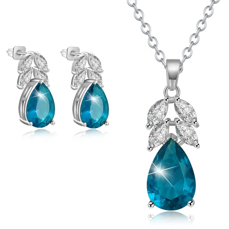 

Fashion Cubic Zirconia Western African Pear Shape Crystal Copper Jewelry Set for Women