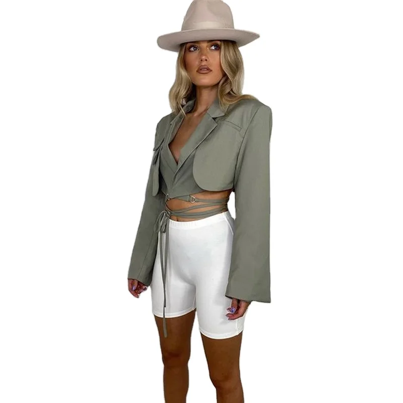 

2021 new arrivals New Arrivals Spring Women's Suit Sexy Long Sleeves Slim Strap Small Jacket, Customized color