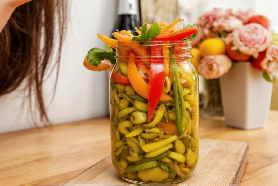 Freshly made giardiniera in mason jars