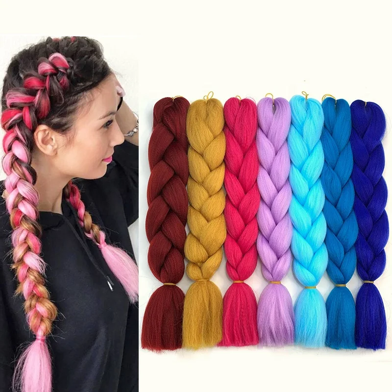 

24inch 100g Synthetic Braiding Hair Jumbo Braids 24 Inch Synthetic High Temperature expression Crochet Wholesale Braiding Hair, Per color two tone three tone color more than 55 color aviable