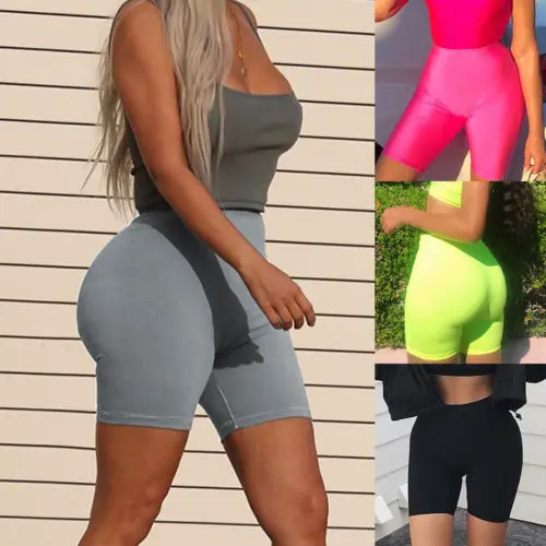 

Women High Waist Fitness Sports Biker Shorts Summer Jogging Beach Athletic Casual Skinny Soft Elastic Stretchy Solid Shorts, Black, rose red, green, gray