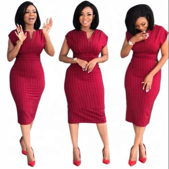 

2021 Wholesale Latest Summer Ladies Office Dress OL Style Africa Women Pencil Dress, Red