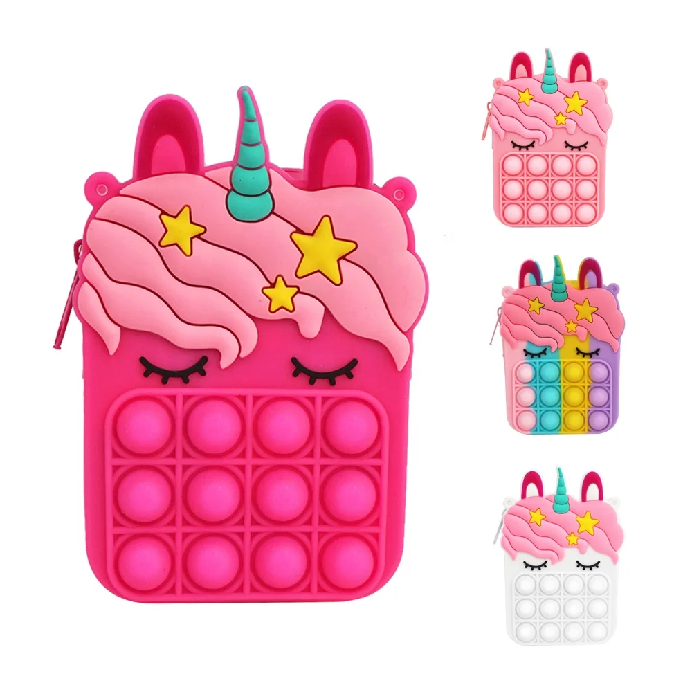 

Hot selling mini cute push pop bubble purse bag silicone coin purse bag for girl, Pink / white / rainbow / rose red
