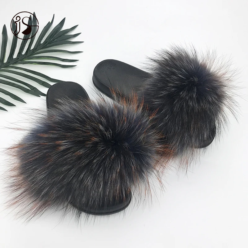 

Fashionable Hot Styles fuzzy furry slippers soft outdoors popular Plush women slippers colorful fur slides 2021, Picture