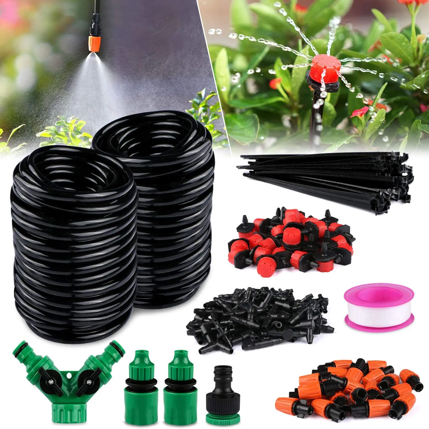 

High Quality Diy Kits Adjustable Automatic Micro Drip Irrigation System For Garden, Black