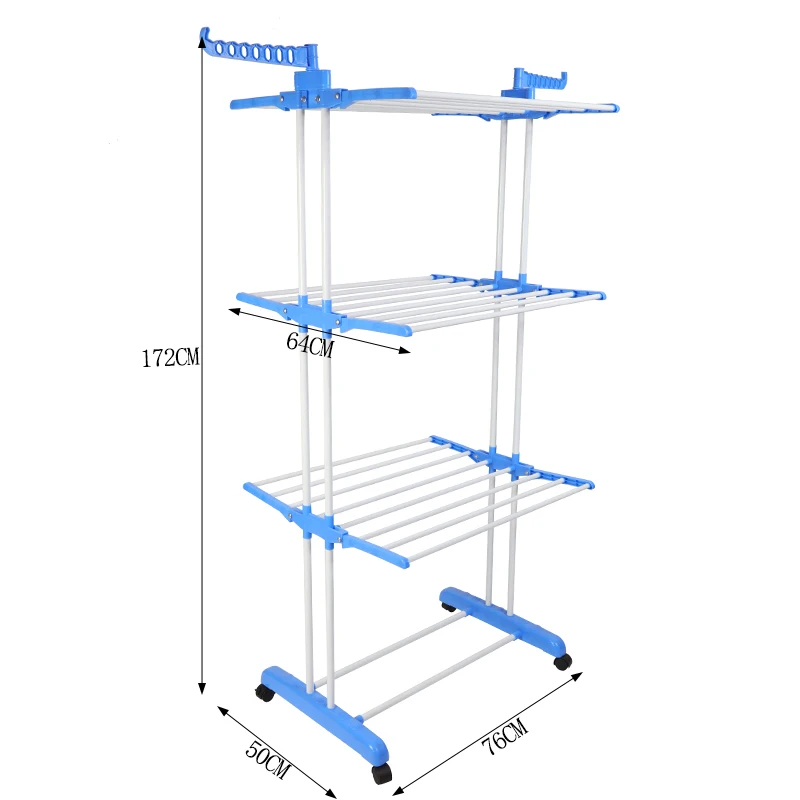 

Hot sell 3 Tier Clothes Drying Rack Folding Laundry Dryer Hanger Compact Storage Steel Multifunctional hanger