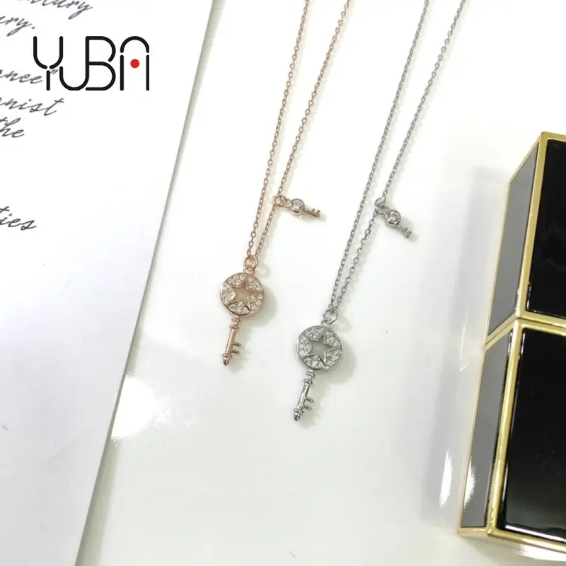 

New trend original design 925 Sterling Silver Key Charm Pendant Necklace Jewelry, Gold color