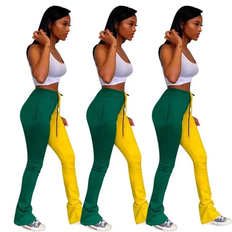 

New Arrivals Women Clothing Fall 2021 Fashion Casual Pactwork Color Bottoms Ladies Pants Drastring Trousers