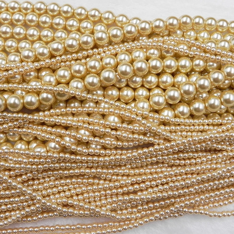 

4mm gold color synthetic glass pearl beads round design for jewelry making indian market pls contact us for shipping, Pearl color as customized