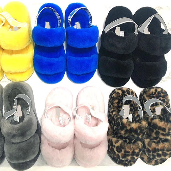 

Oh Yeah Slide Slipper 2021 Summer DHL Free Shipping Fashion Womans Fur Sandals Uggging Slippers Fuzzy For Women Indoor, Black yellow red blue