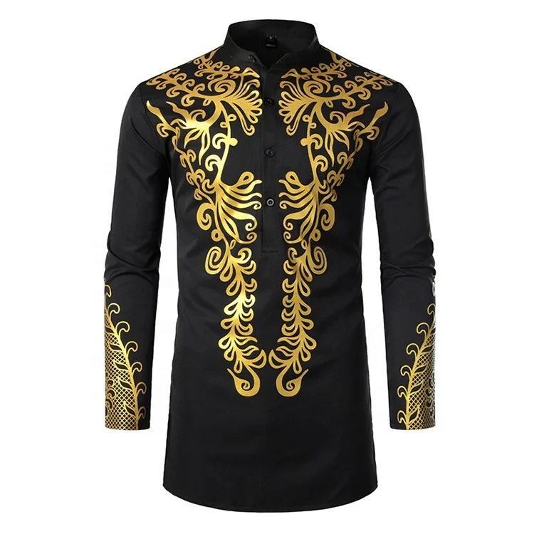 

Fashion bronzing shirt Muslim casual hedging long shirt for wedding African style robe Long Sleeve embroided shirt Islamic Thobe