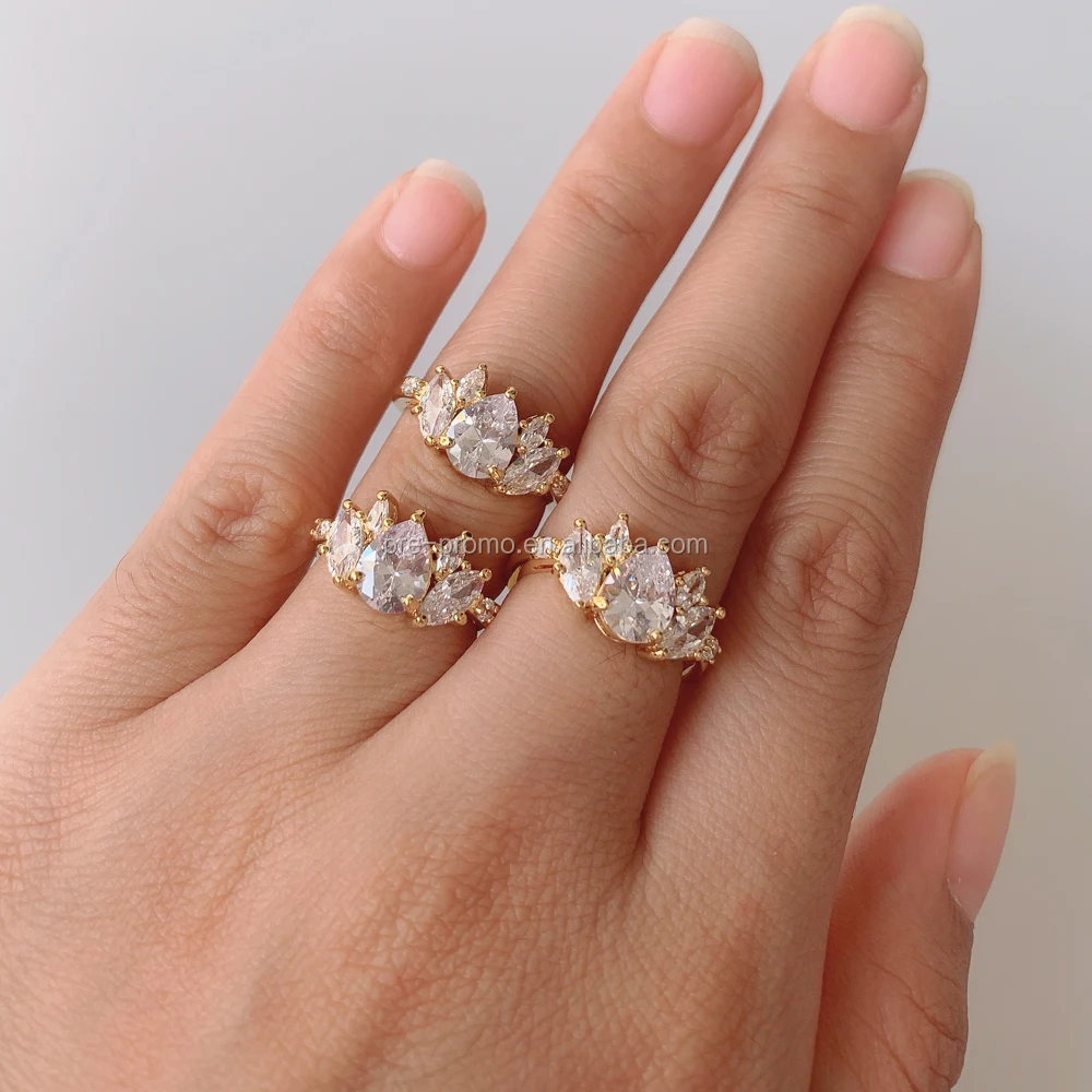 Hot Trending 18k Gold Dubai Wedding Brass Diamond Rings Jewelry For