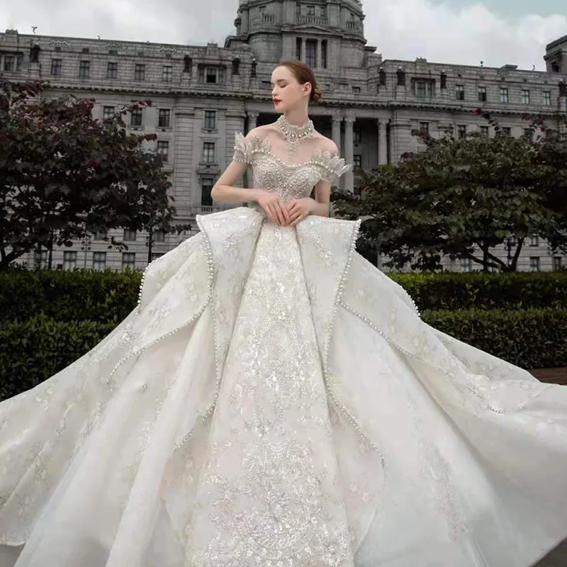 

Bride Dress Wedding Dresses Long White Elegant Beaded Women Lhnga Choli Party Wear Lace Wedding Dresses