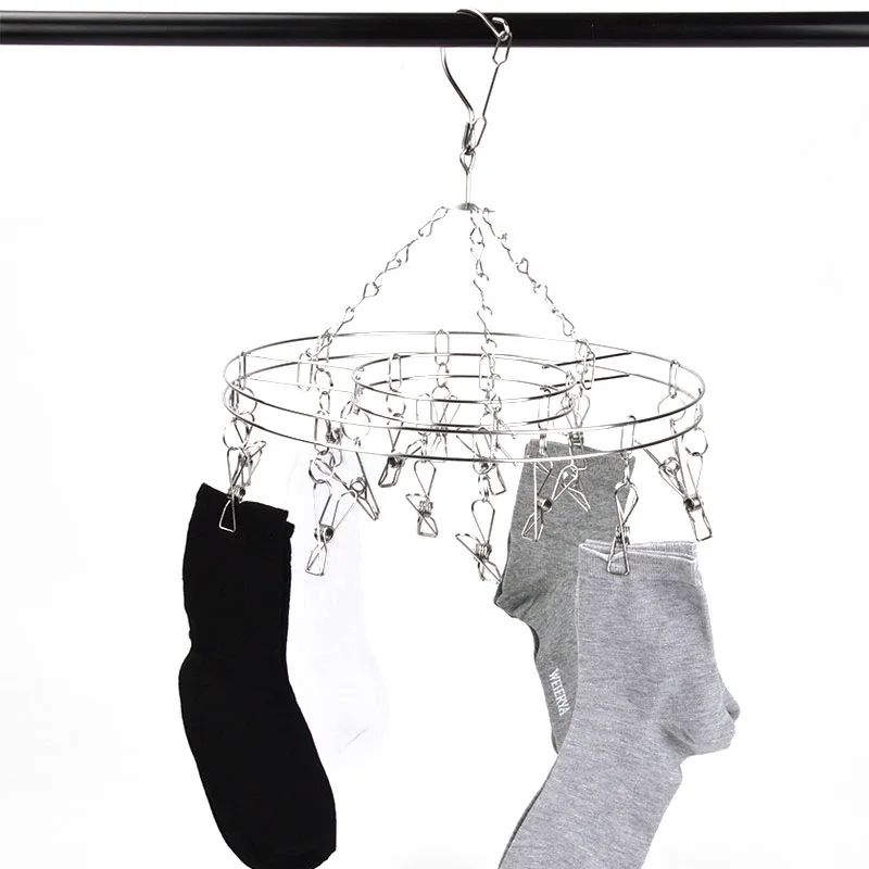 

Round Stainless Steel 15/20 Clips Crying Rack Hanging Socks Underwear Laundry Collar Hanging Hanger Hook Organizer