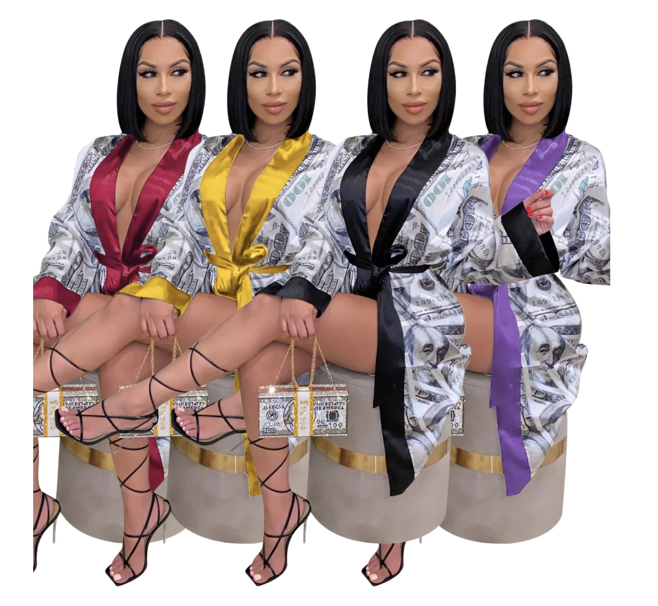 

2021 Sexy Designer Robes Satin Silk Robe Sleepwear Bathrobe For Women Money Robe Plus Size, Yellow, purple, red, brown, pink, black, white, orange...