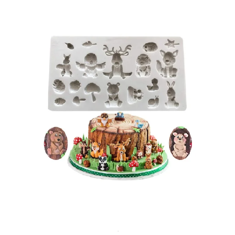 

Cake decoration resin silicone mold flat forest animal and plant pattern cake mold fondant chocolate decoration, White