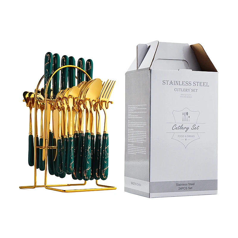 

Metal Best Sell portable cutlery gold plated wedding gift flatware set 24 pieces