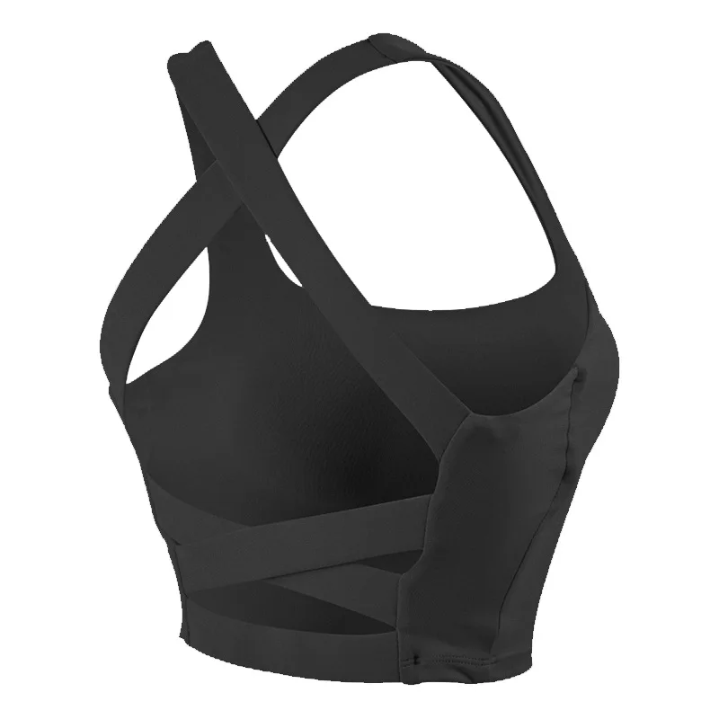 

2021 Gym Fitness Sexy Yoga Clothing Cross Back Breathable Backless Sports Bra Crop Top, Shown