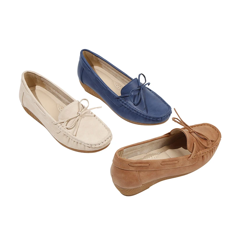 

Women Flats Genuine pu Leather Shoes Slip On Elegant Women Loafers Wedge Heels Summer Moccasins Shoes, Picture color