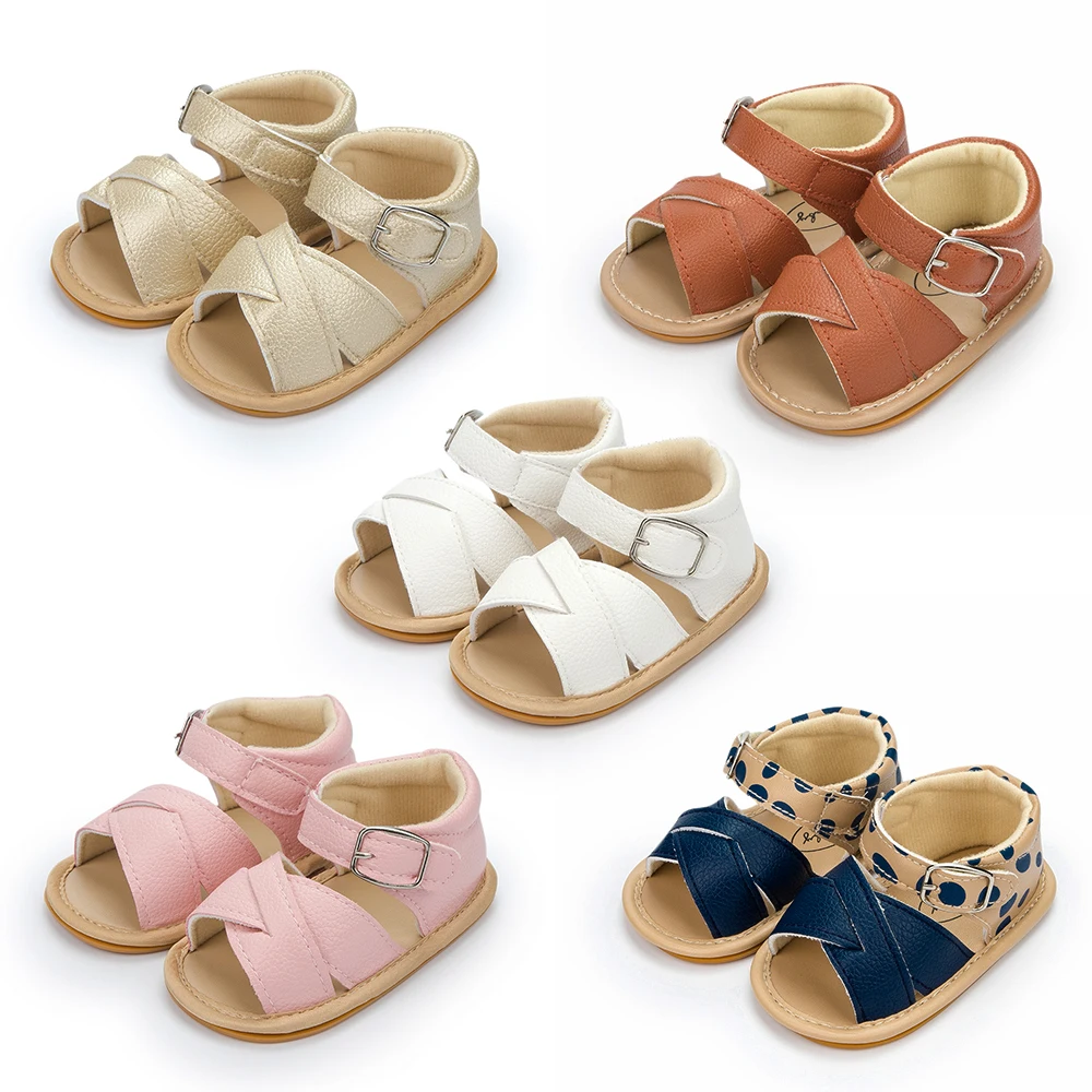 

MOQ 1 rubber soles summer PU leather toddler walking shoes girl baby sandals, 9 colors