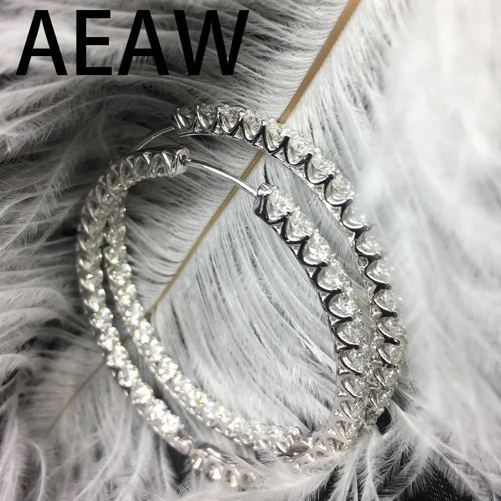 

AEAW Solid 14K White Gold 8ctw 3mm EF Color Round Cut Moissanite Simulated Diamond Hoop Earrings for Women Fine Jewelry